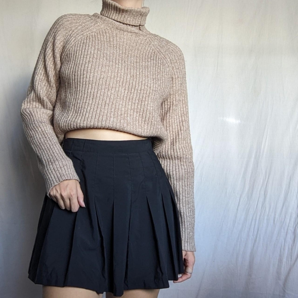 Beige Turtleneck Knit Sweater